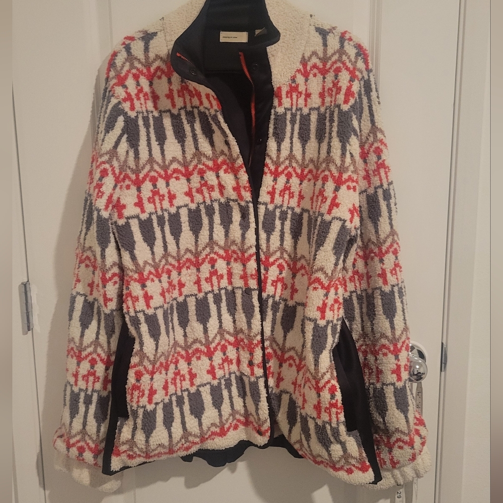 Anthropologie Sleeping In Snow Fair Isle Paneled Sherpa Jacket Size XL